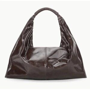 Staud XL Ronnie Bag Espresso Crinkle Leather 100% Cow Leather Slouchy Zip